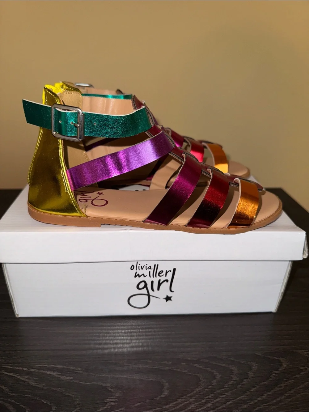 Olivia Miller Metallic Pink Purple Teal Orange Girls Strappy Sandals